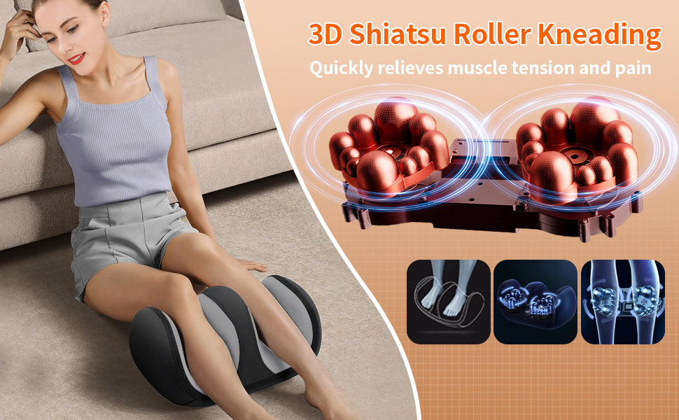 Extra Large Electric Foot Massager with Shiatsu Kneading, Hot Compress & Calf Roller – Deep Muscle Relaxation & Fatigue Relief