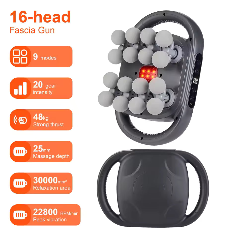 VTT 16-Head Massage Gun Set, Deep Tissue Percussion Massager with 3 Modes & 30 Intensities,Quiet Muscle Massage Gun for Back,Shoulders, Legs, Foot, Body Muscle Pain Relief