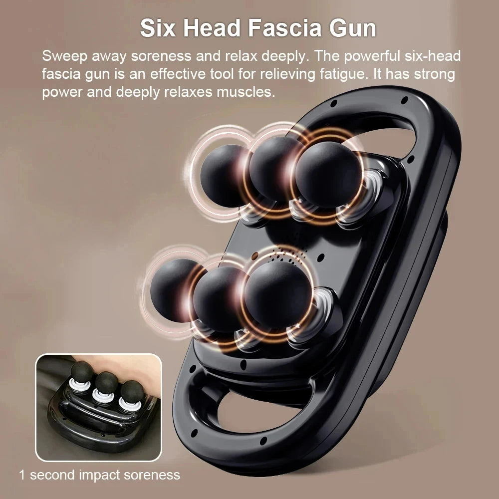 Fascia Gun Muscle Massager – High Frequency Deep Tissue Massage Gun with 6 Heads for Back, Shoulder & Body Relief