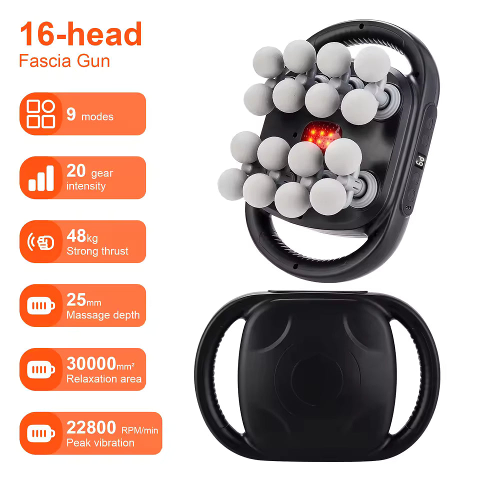 VTT 16-Head Massage Gun Set, Deep Tissue Percussion Massager with 3 Modes & 30 Intensities,Quiet Muscle Massage Gun for Back,Shoulders, Legs, Foot, Body Muscle Pain Relief